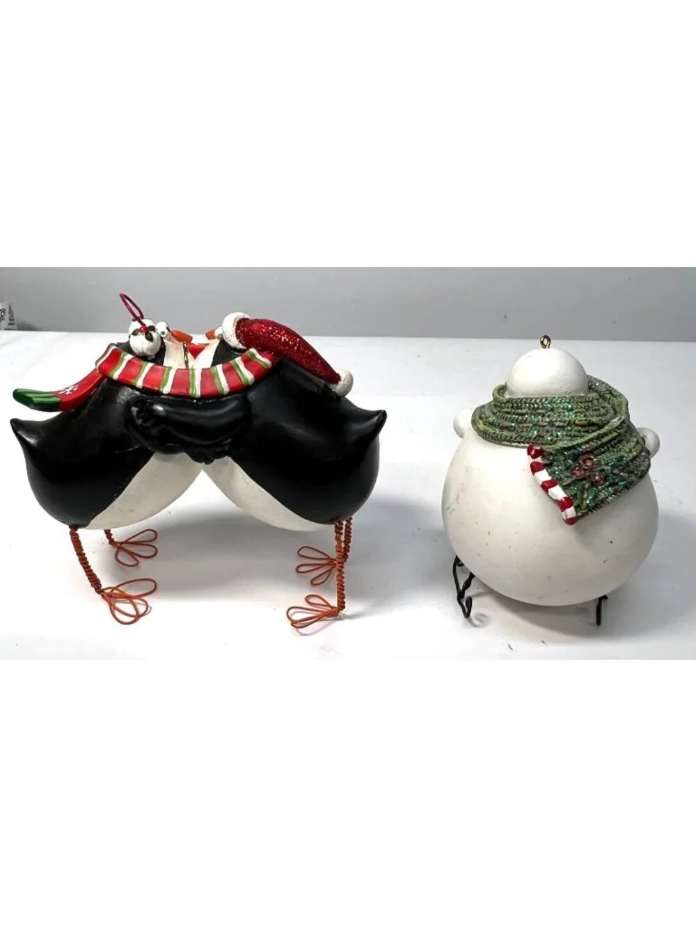 Penguin & Snowman Christmas Figurines With Scarves & Hats - Festive Holiday